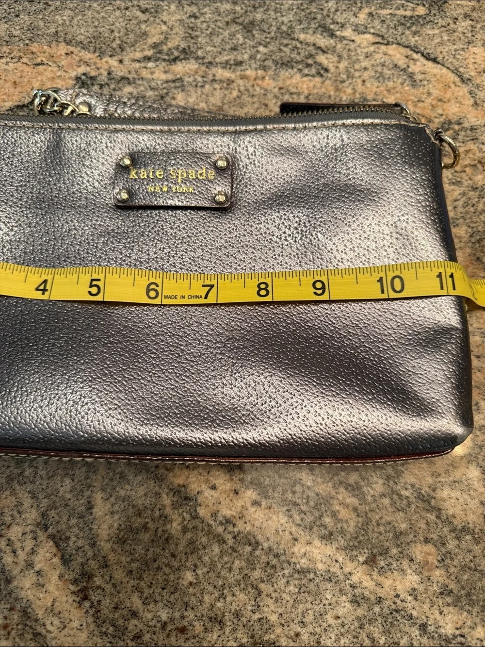 kate spade Metallic Brown Leather Wristlet Clutch with Chain